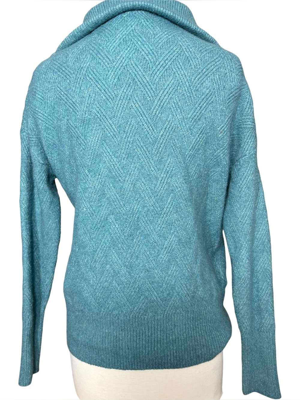 Rachel Zoe Teal Blue Chevron Zip Pullover Sweater (Size S) - Picture 3 of 4